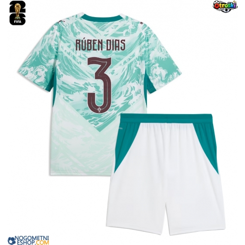 Otroški Nogometni dresi Portugalska Ruben Dias #3 Gostujoči SP 2026 Kratek Rokav (+ Kratke hlače)